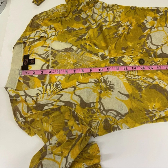 Victor Alfaro Cardigan Sweater Womens Size Small Yellow Floral Long Linen Vneck - Picture 7 of 8